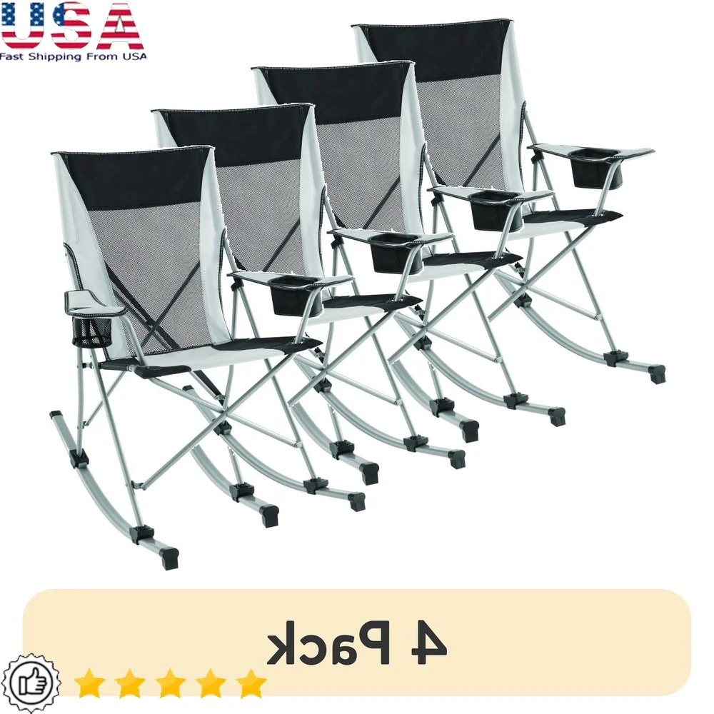 

Складное кресло-качалка 2 в 1, 4 шт., с подстаканником, сетчатая спинка, прочный стальной каркас, портативное кресло для отдыха на открытом воздухе