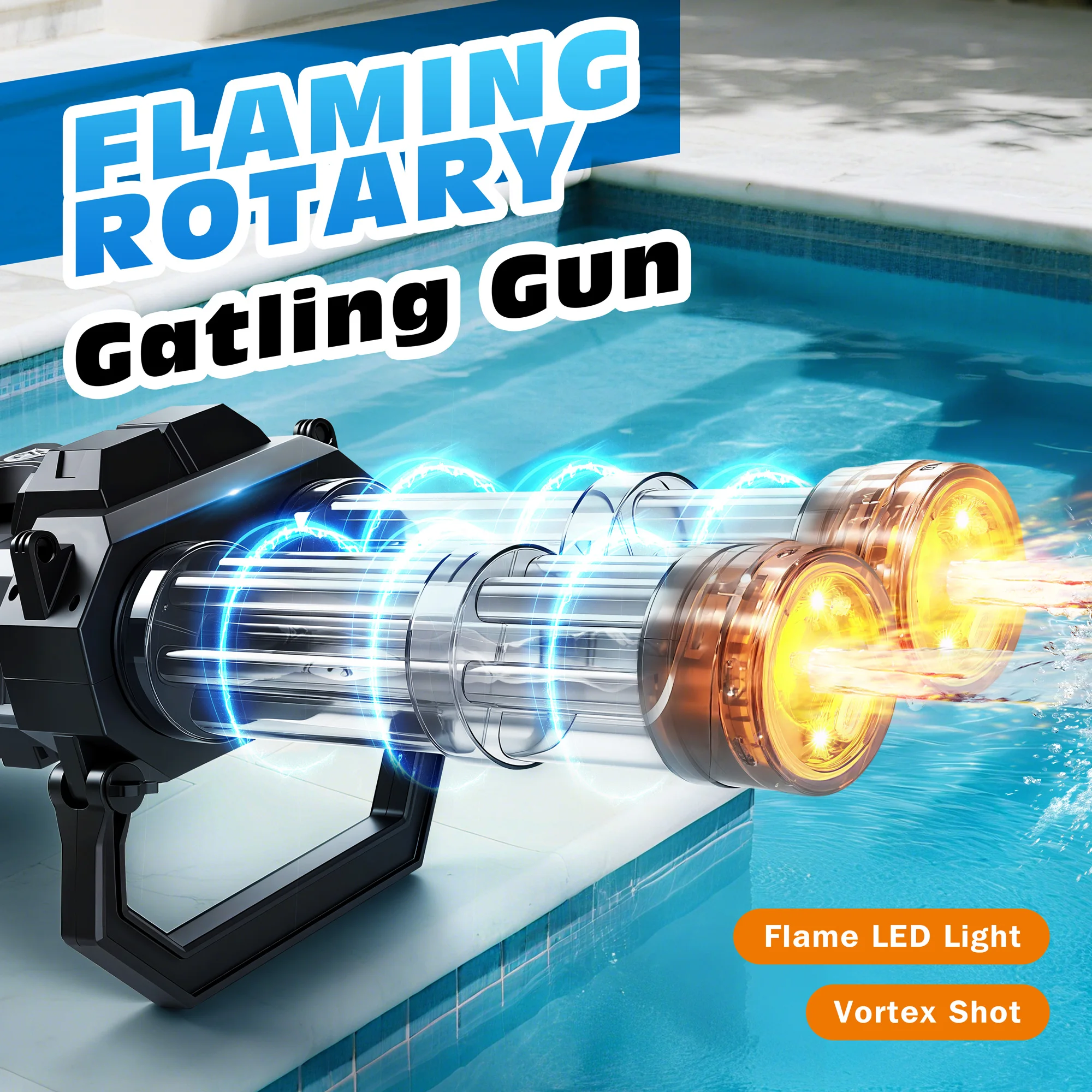Pistola de agua eléctrica Gatling para adultos, pistola de agua con luz LED, pistolas de agua largas con mochila, juguetes al aire libre para niños mayores de 8 años