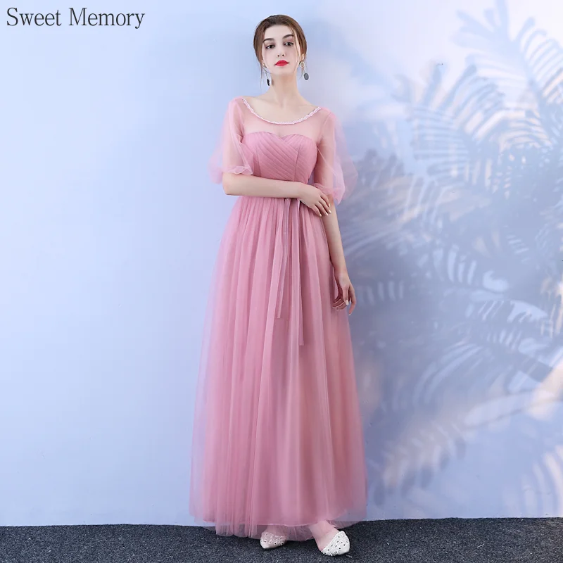 Reject Return J35 Clearance Sale Pink Bridemaid Dresses Long Mesh Tulle Wedding Party Dress For Girls Lace Up Back Built-in Bra