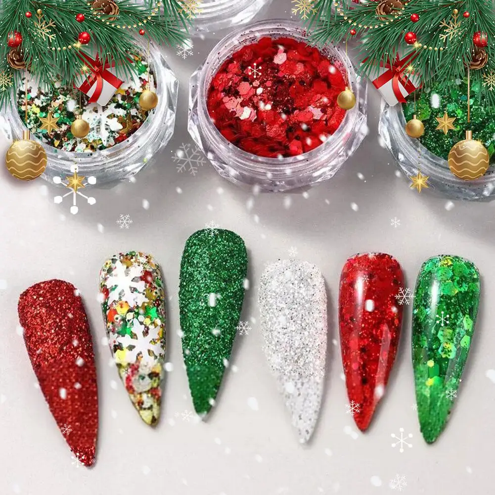 6color Christmas Snowflake Nail Glitter DIY Christmas Nail Glitter Set Snowflakes Sequins Bright Shine Multi-purpose Glitter Set