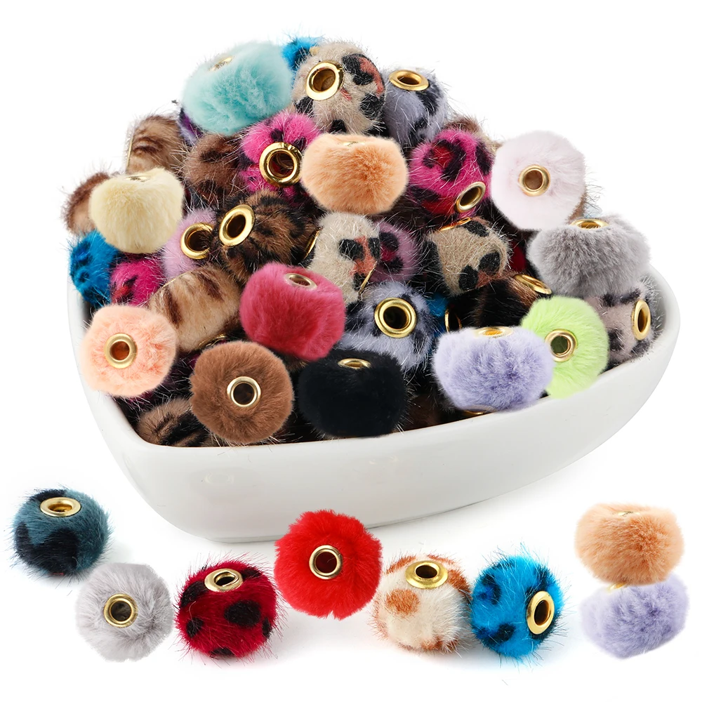 20pcs 20mm Plush Fur Covered Ball Beads Pompom Beads For Jewelry Making Straight Hole Charms For Jewelry DIY Necklace Pendant