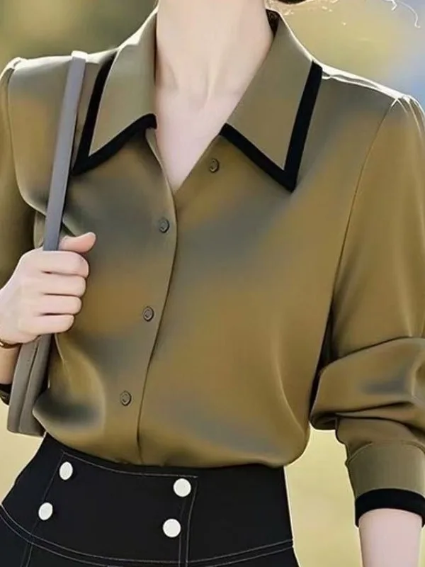 

Olive een Silk irt Women's Faion Layering Collared irt Commute Sle Slim Fit Long Sve Breathable Polyester