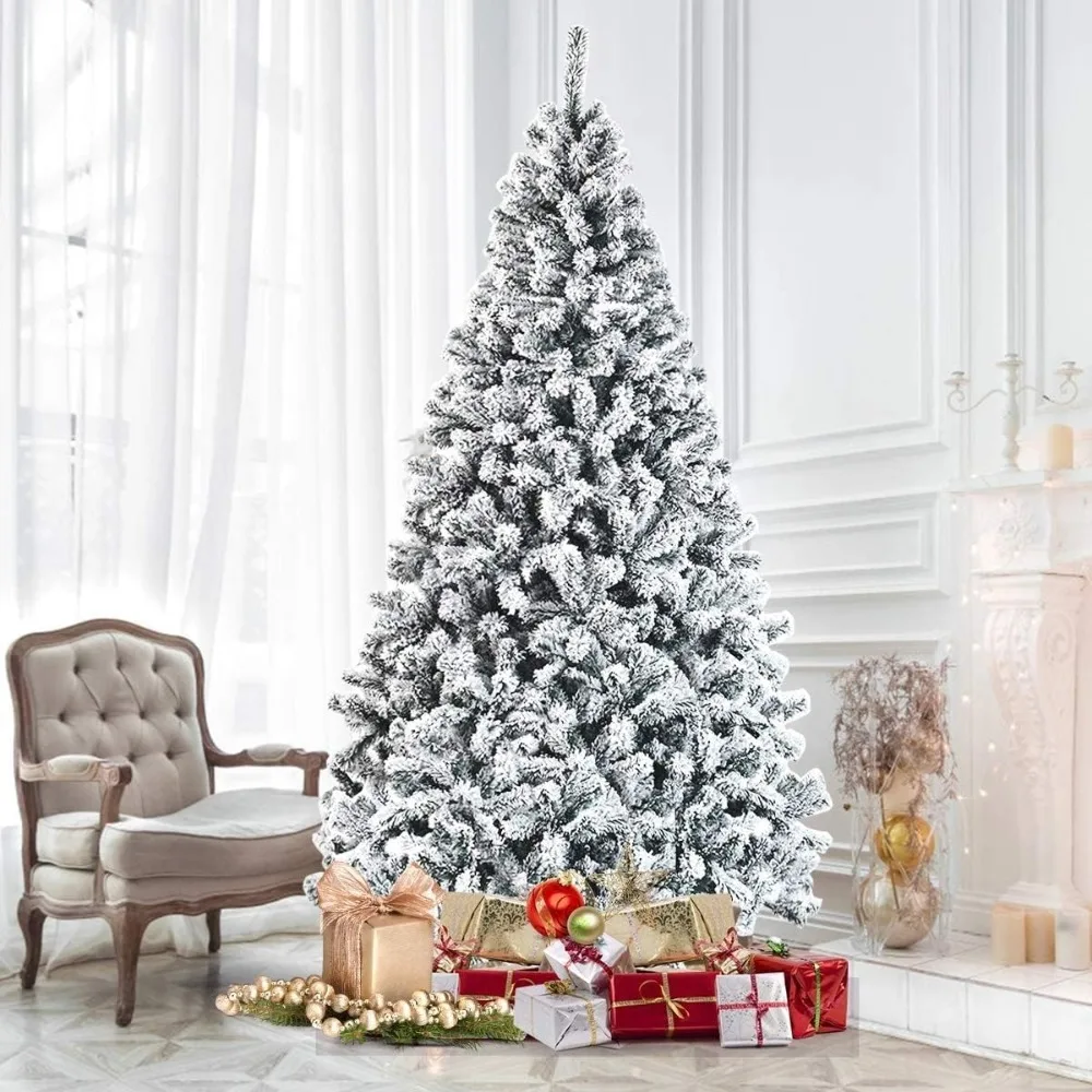 

7.5FT Snow Flocked Christmas Tree, Foldable Metal Stand, Full Hinged Christmas Tree Holiday Decoration for Indoor or Outdoor