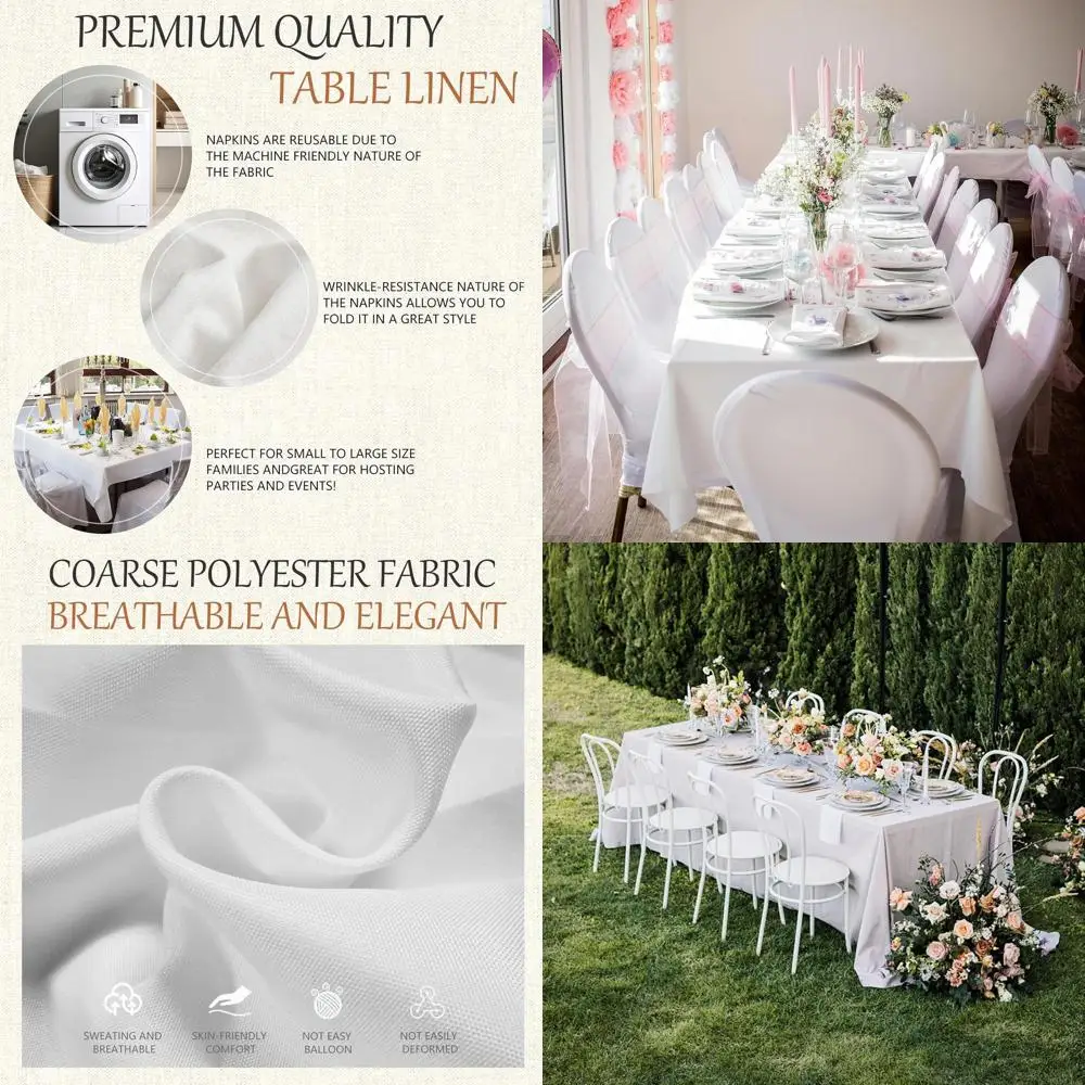 

10-Pack Rectangular White Polyester Tablecloths, Stain & Wrinkle Resistant, Ideal for Dining and Events