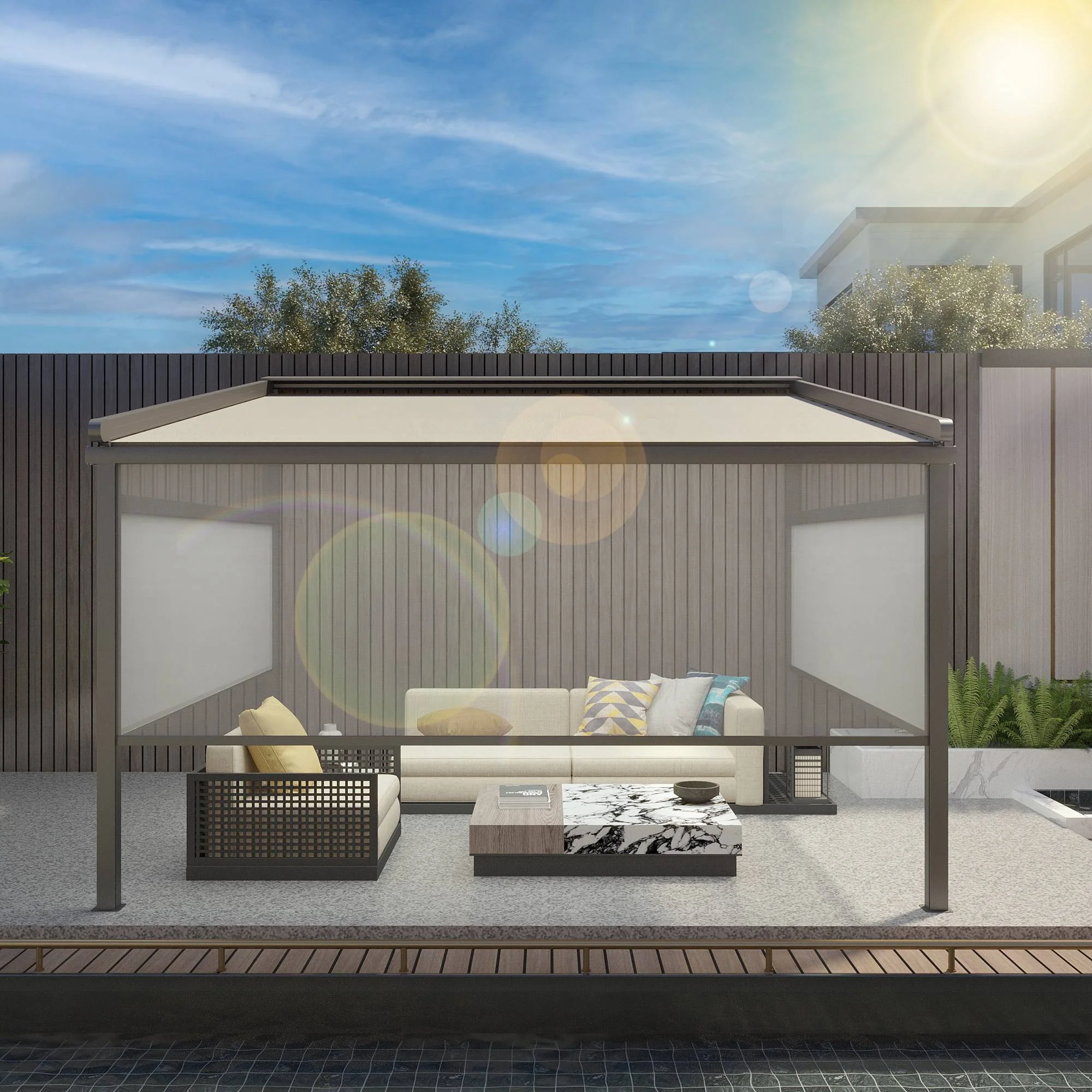 Pergola Outdoor Glass Gazebo Canopy Pergola Roof System Caseta Jardin High Quality Aluminum Carton Aluminum Alloy PVC Waterproof