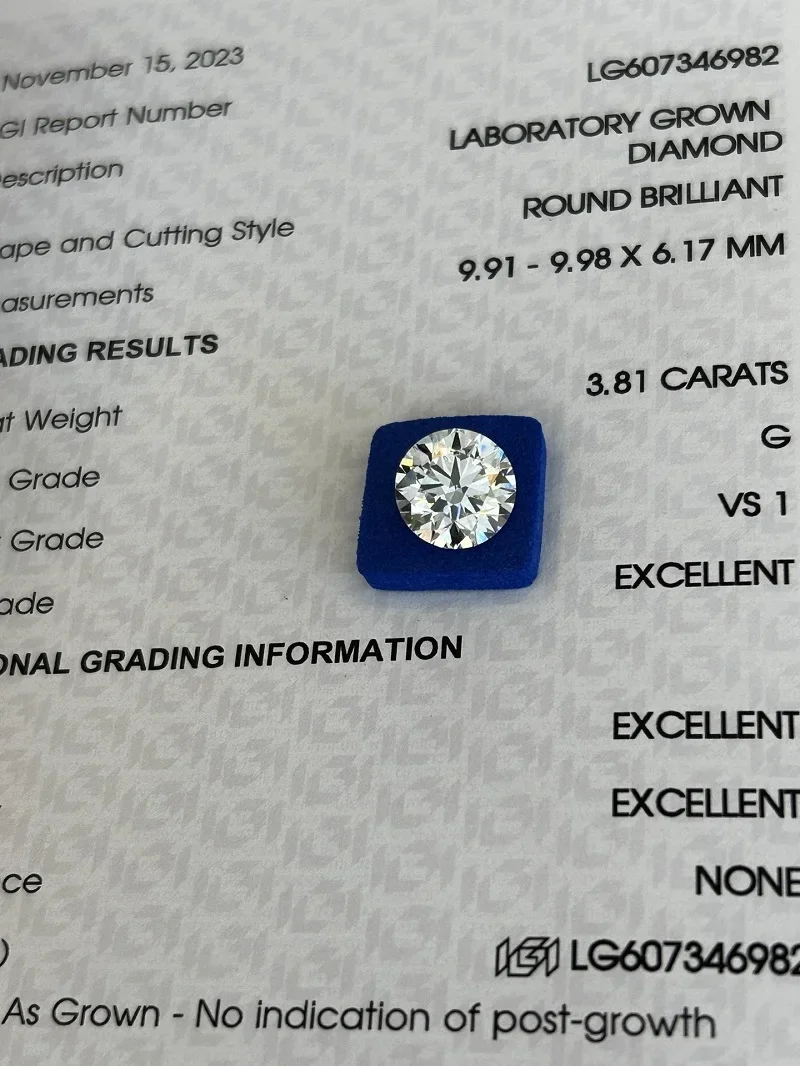 

Ruif Round Cut 3.81ct G VS1 3EX N Lab Grown Diamond CVD for Luxury Jewelry Making with IGI LG607346982 Certificate