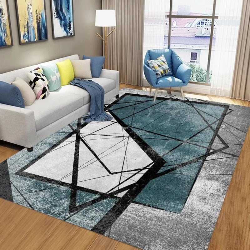 Reese Velvet Fleece Living Room Rectangle Carpet Bedroom Large Rug Parlor Sofa Nordic Plain Geometric Triangle Stripes Decor Mat