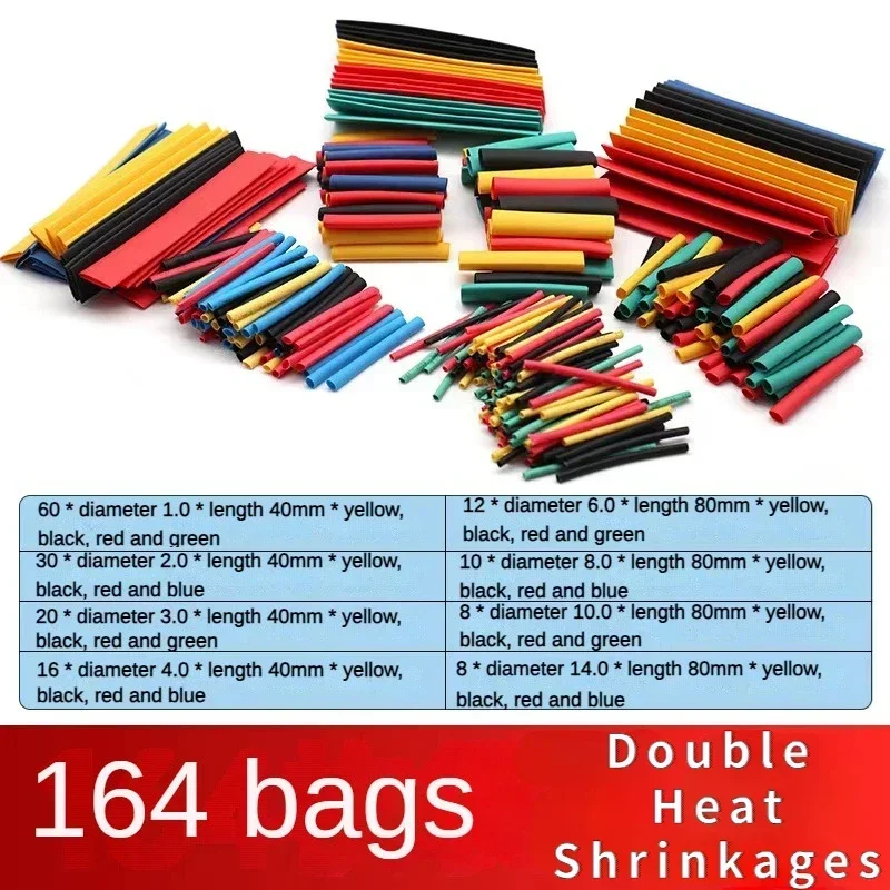 164pcs/Set Polyolefin Shrinking Assorted Heat Shrink Tube Wire Cable Insulated Sleeving Tubing Set 2:1