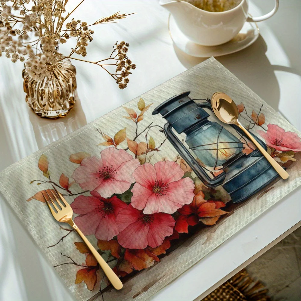 Suige Home Ramadan Eid Al-Fitr Eid Al Adha Tablecover Moon Lamp Printed Placemats, Linen Rectangle Washable Table Mats
