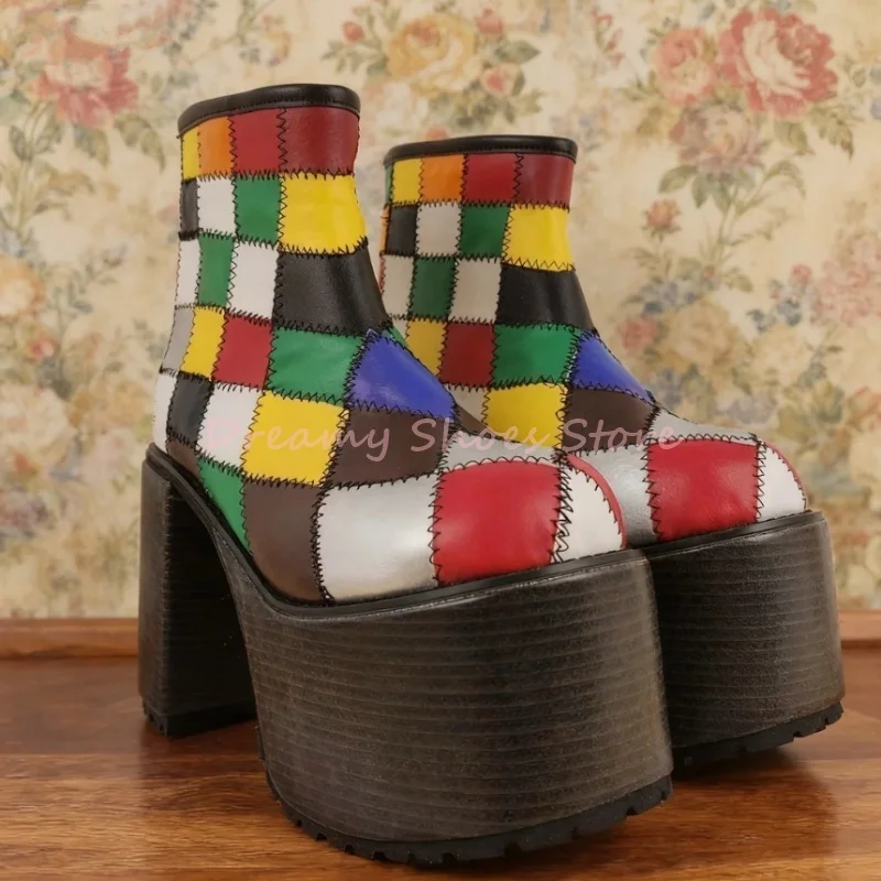 مختلط الألوان منقوشة منصة حذاء من الجلد النساء جولة تو صندل بكعب مكتنز عودة زيبر الأحذية موضة الشرير أحذية الحفلات سيدة 2025 الربيع