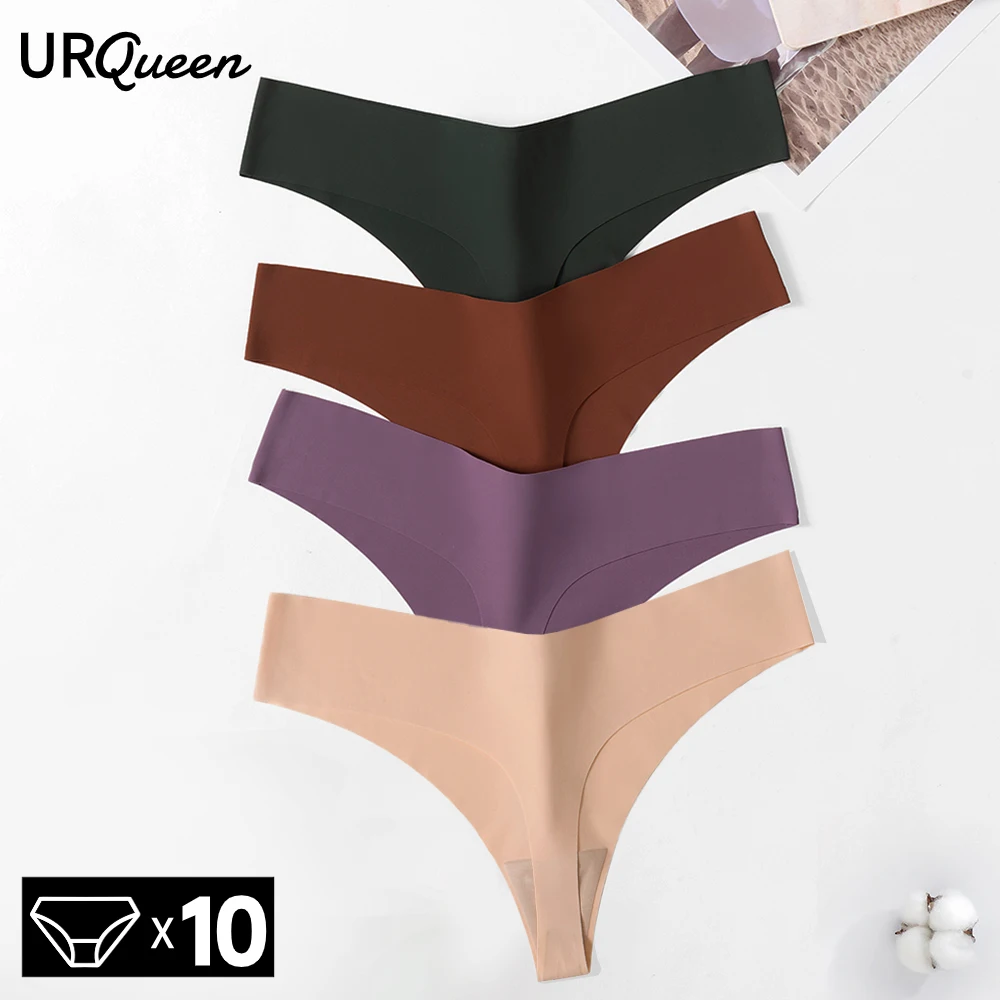 10Pcs/Set Women\'s Seamless Panties Invisible Female Underwear Sports T Back Solid Casual Lingerie G Strings Thong 10 Pieces Pack