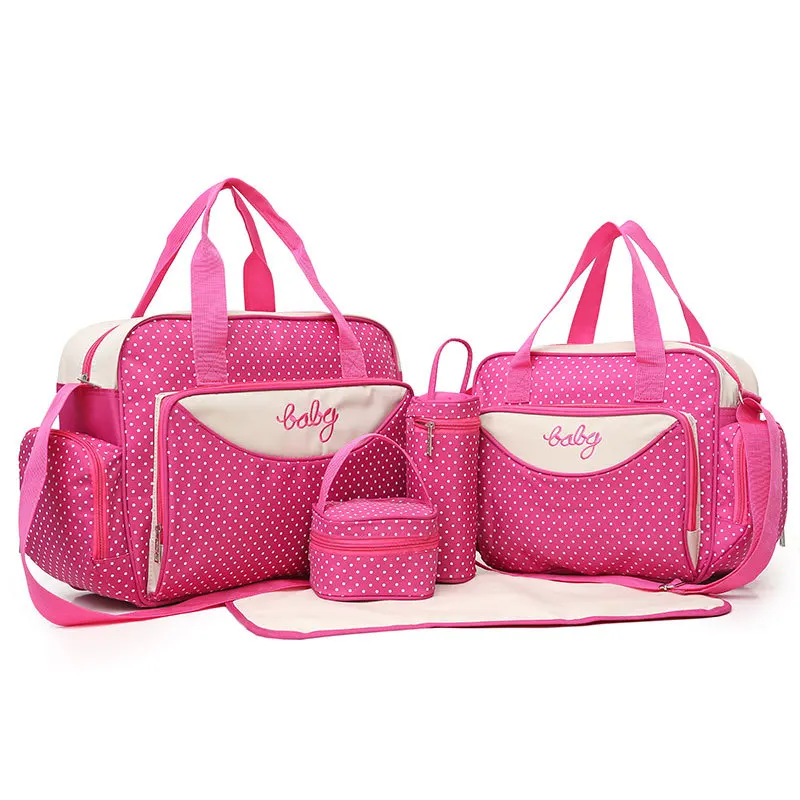 New Fashionable Five-piece Mommy Bag Set Multifunctional Large-capacity Waterproof 5-piece Mommy Bag Mother and Baby Bag