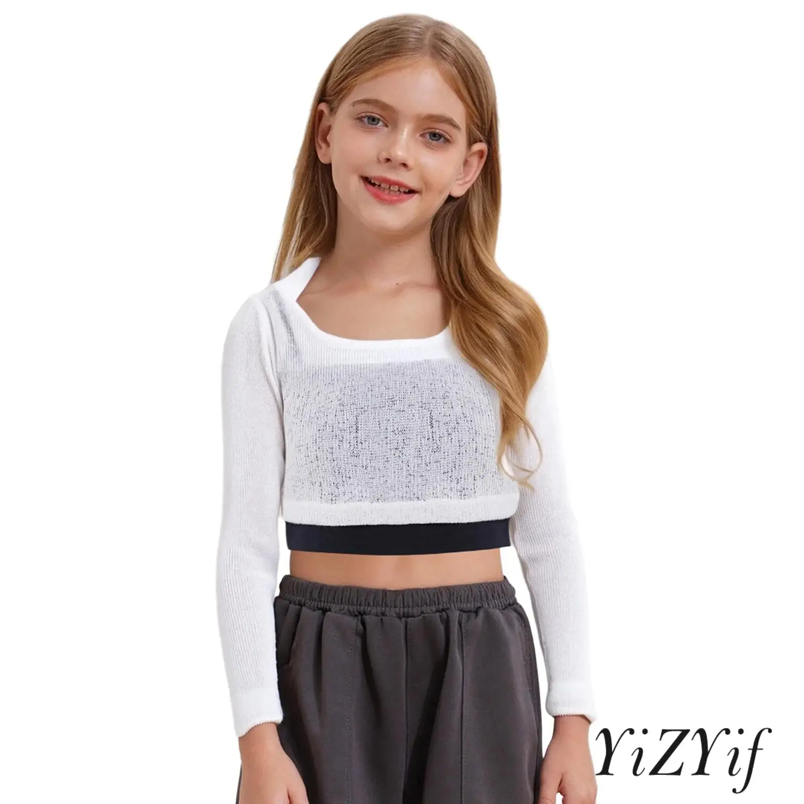 

Kids Girls 2pcs Hip Hop Dance Costume Set Top Long Sleeve Mesh Hooded Crop Top with Sleeveless Camisole Street Style Jazz Outfit