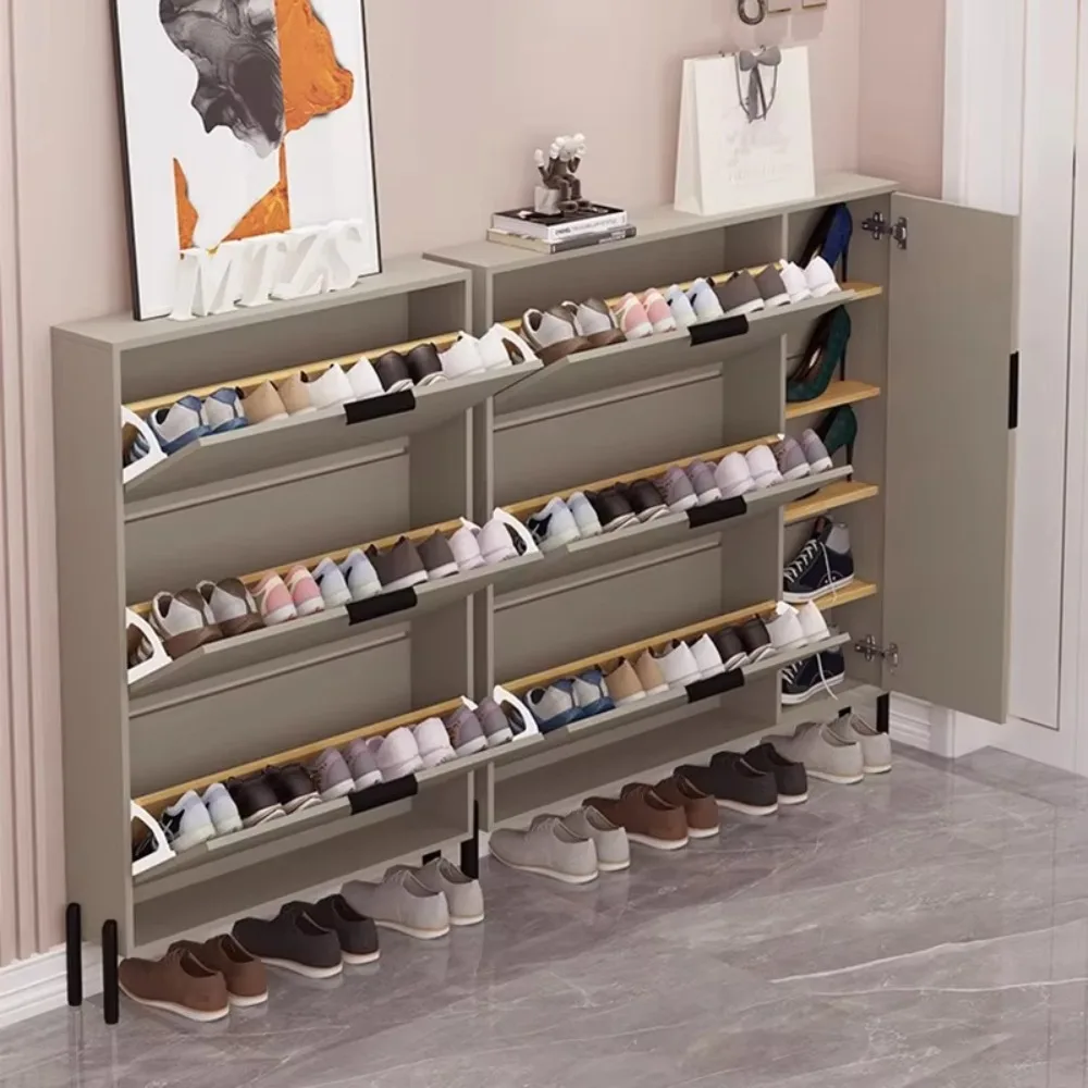 Modern Home Living Room Entrance Channel Furniture Pull Out Rotating Shoe Rack Cabinet Wooden Shoe Rack