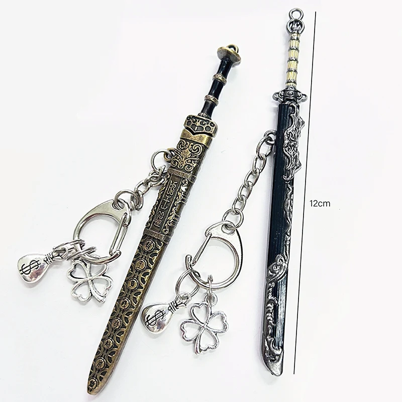 1pc Mini Sword Shape Pendant Keychain Weapon Model With Sheath Toy Knife Metal Anime Key Ring Ornament Purse Charm Accessories