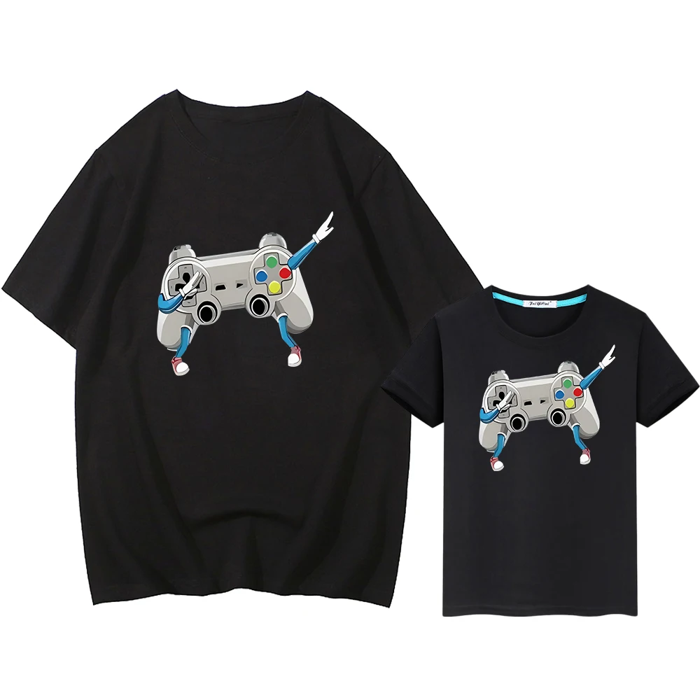 gamepad printing t shirt for kids boy 10years 100%Cotton mom and daughter matching clothes girls anime Tops Men women Short y2k