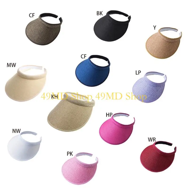 49MD Women Summer Weave Empty Top Beach Cap Clip-On Large Wide Brim for Sun Visor Hat