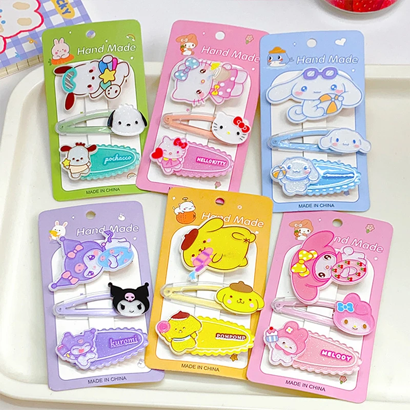 

Kawaii 3Pcs Sanrio HairClips Set Cartoon Kuromi Hello Kitty Cinnamoroll Barrettes Hair Accessories Hairpins Cute Girl Heart Gift