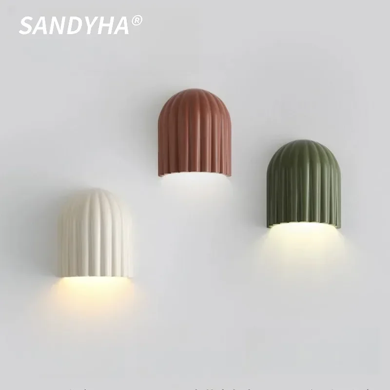 

SANDYHA French Minimalist Wall Lamp Modern Cream Style Bedside Light LED Lighting Fixture For Bedroom Study Entrance Home Decor