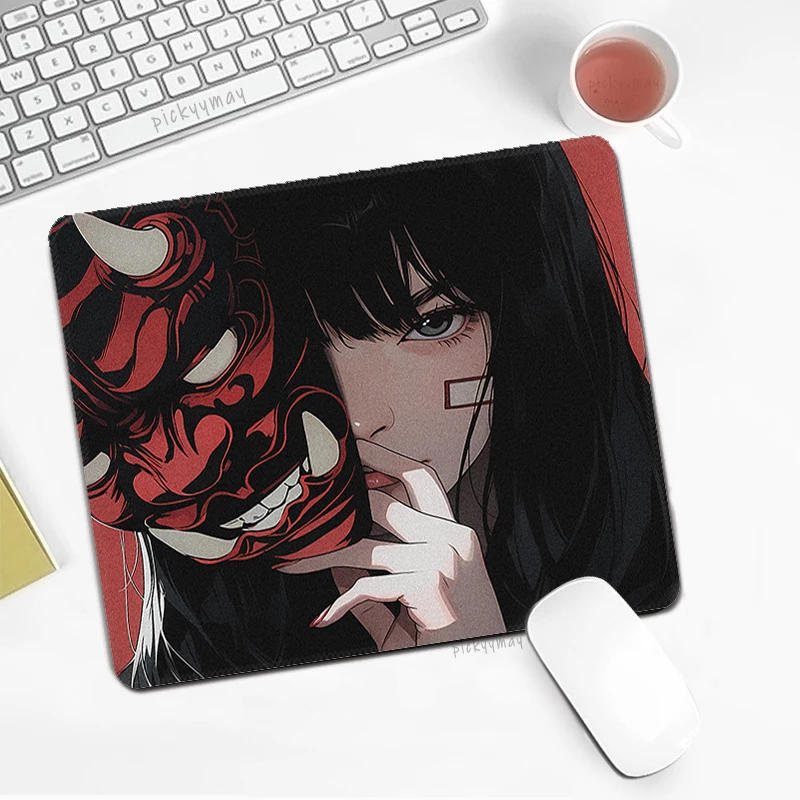 

Japanese Oni Masks Small Mouse Mat Gaming Mousepad Anime Girl Mousepads Nonslip Rubber Desk Pad HD Mouse Pads 20x25cm