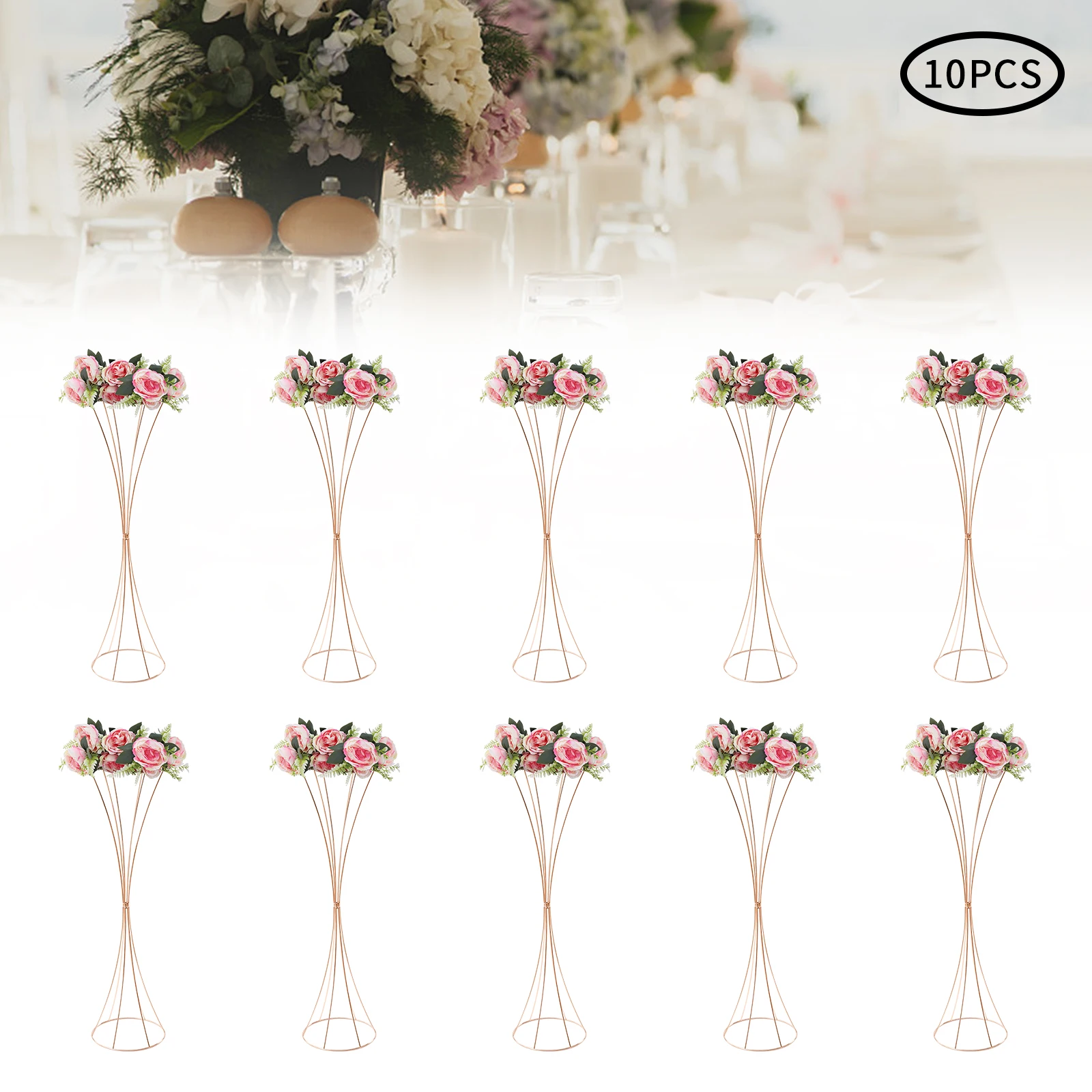 10 Pcs Gold Centerpieces for Table Wedding, 31.5in Tall Metal Trumpet Vase, Road Lead for Wedding Party Dinner Centerpiece