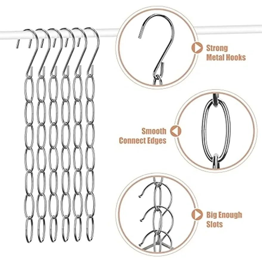 Foldable Magic Clothes Hangers Set of 2, Metal Chain Design with 7 Slots, Space Saving Multi-Hanger Wardrobe Organizer