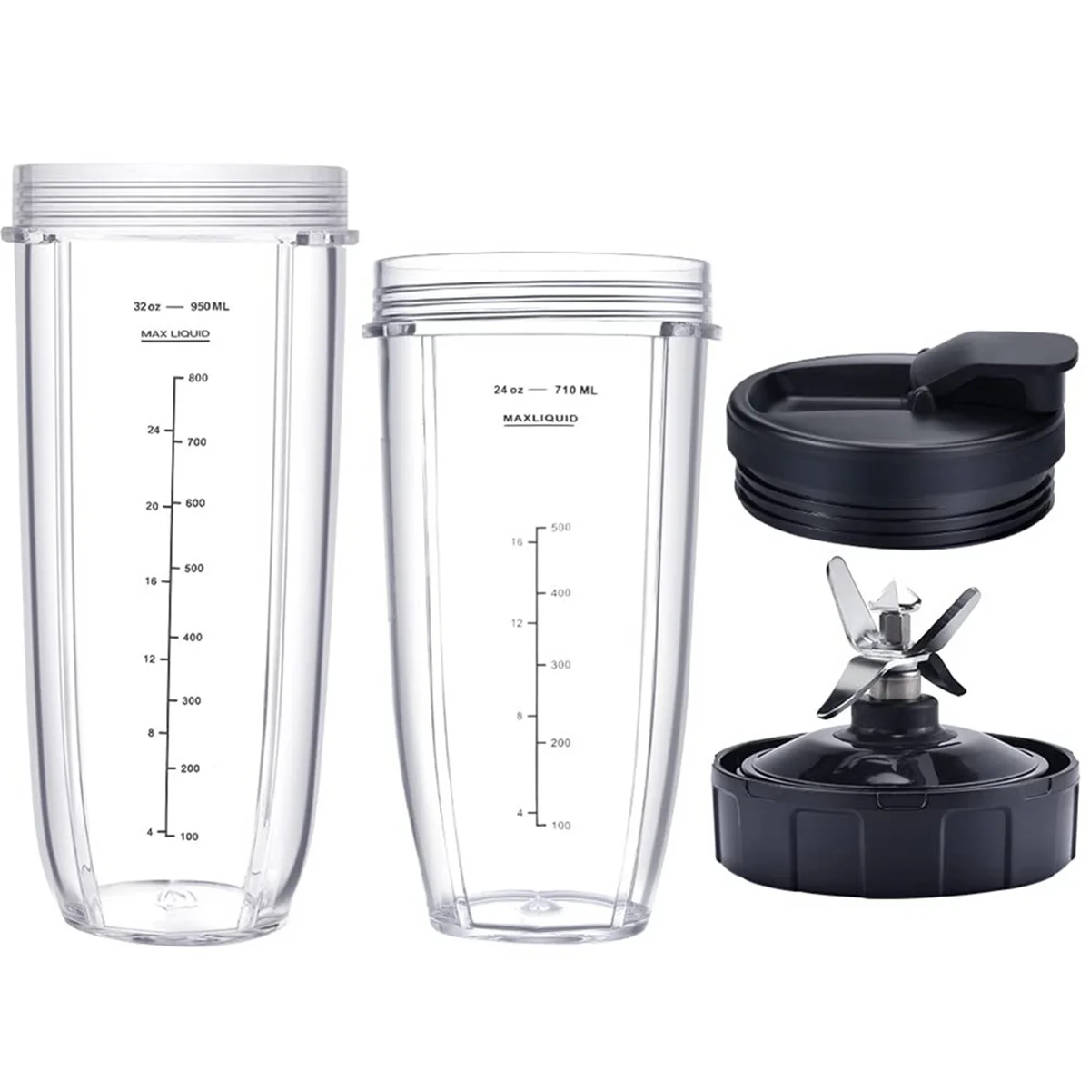 

Blender Replacement Parts for Ninja,32Oz&24Oz Cup and with Lids,7 Fins Extractor Blade,for BL480-30 BL483-30