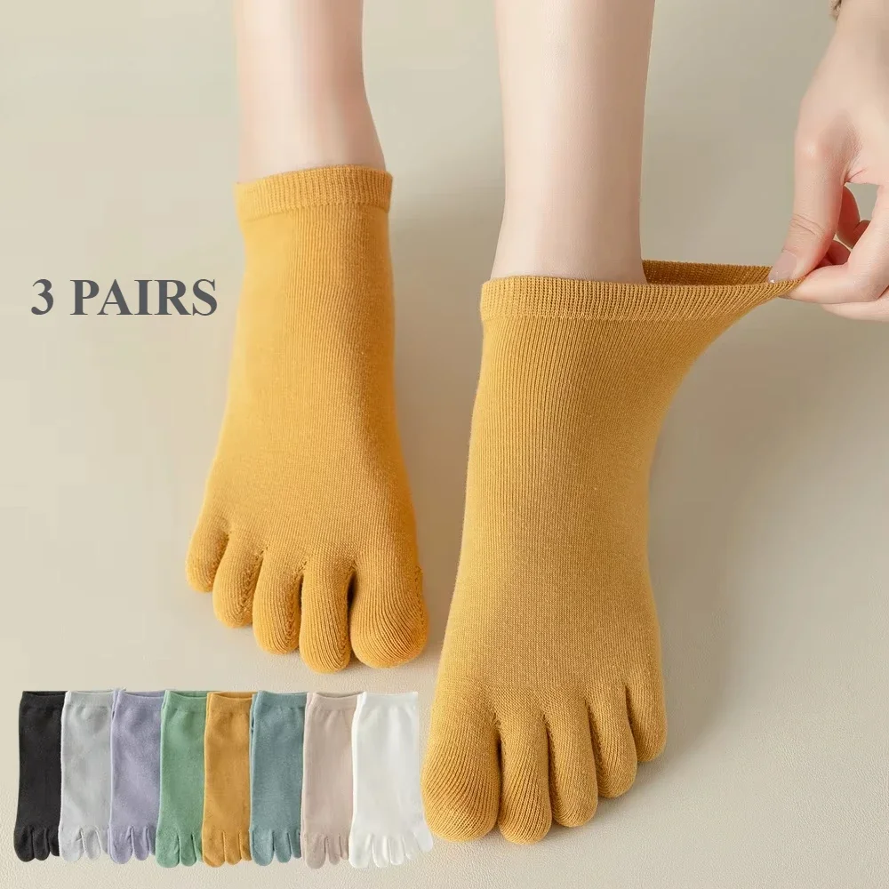 3 Pairs Summer Toe Socks Women Five Finger Socks Women Ankle Socks with Separate Fingers Yoga Sports High Quality Cotton