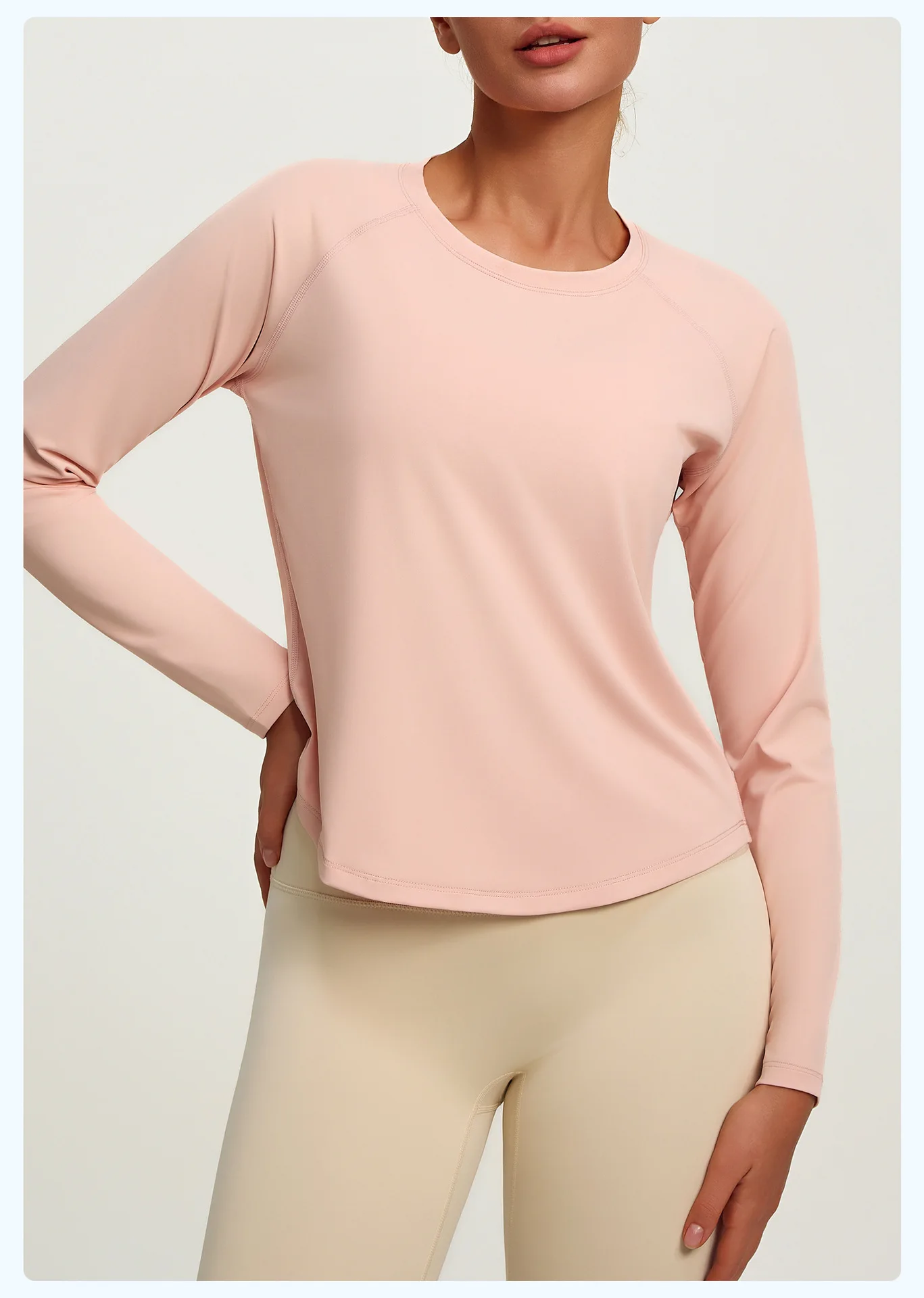 2026 Frühling Sommer Neue Damen Yoga-Top Locker Sitzendes Atmungsaktives Sport-Langarmshirt Einfarbiges Basic-Oberteil Reitbekleidung – Detail 16