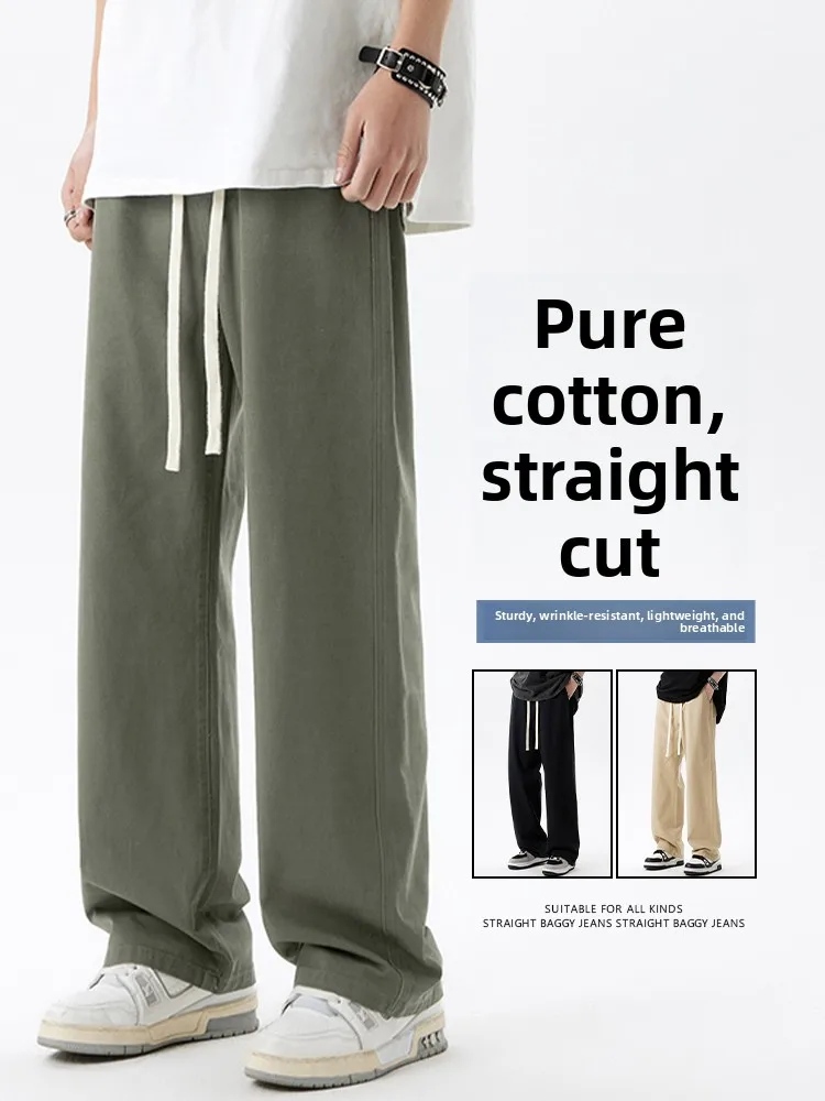 

Летние мужские свободные прямые хлопковые повседневные брюки 2026 года: дышащие, комфортные, в стиле милитари, с широкими штанинами