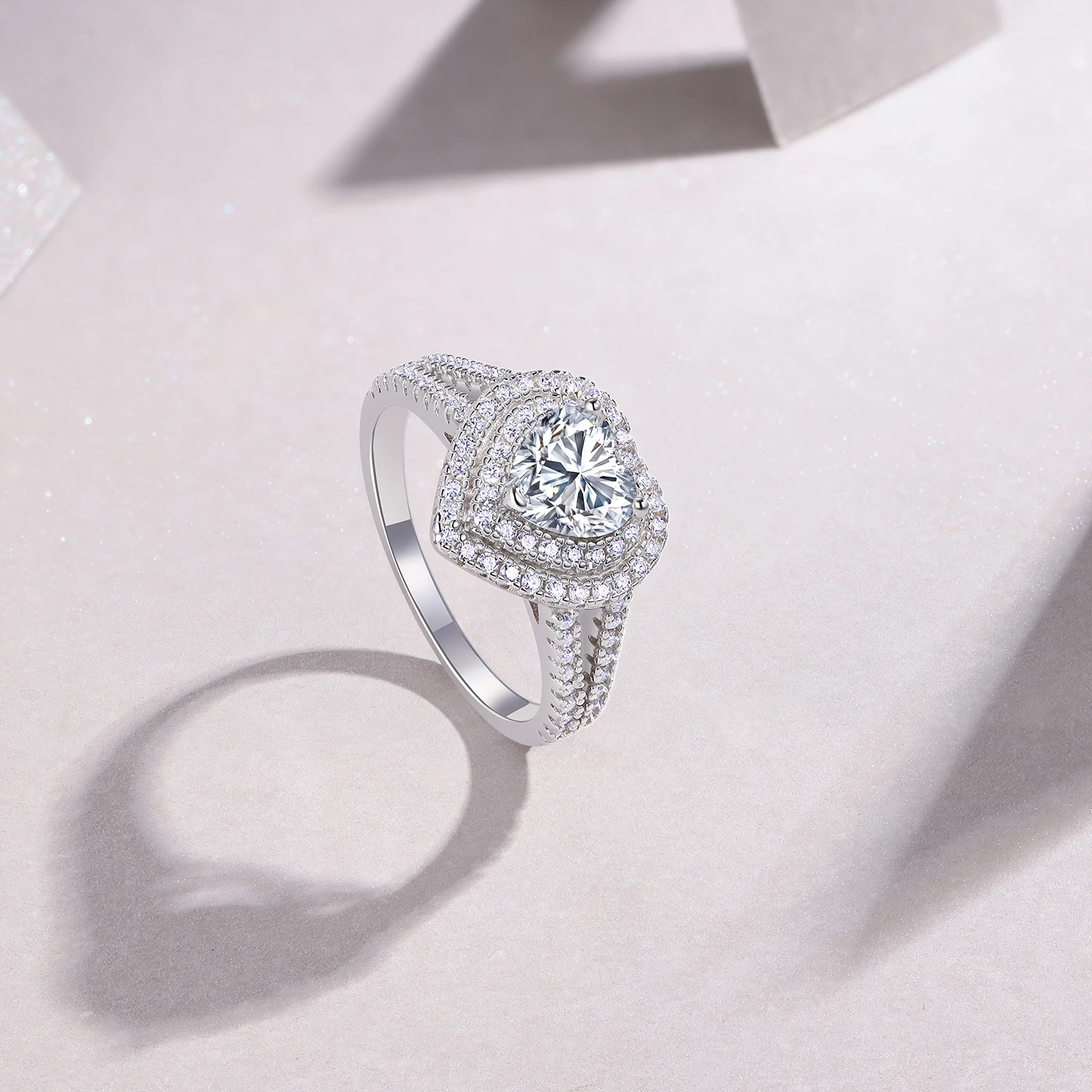 JIUZUAN 6.5mm Heart Moissanite Ring 925 Silver 18K Gold Plated Full Pave Jewelry Gift Comes with GRA Certificate view 4