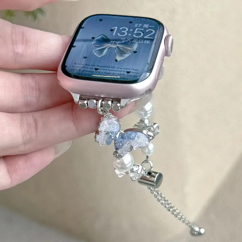 مناسبة ل أبل IWatch 9 8 7 6 5 الصيف الجليدية فراشة اللؤلؤ سوار معدني 42 46 49 مللي متر الجيل حزام ساعة اليد الساعات #3