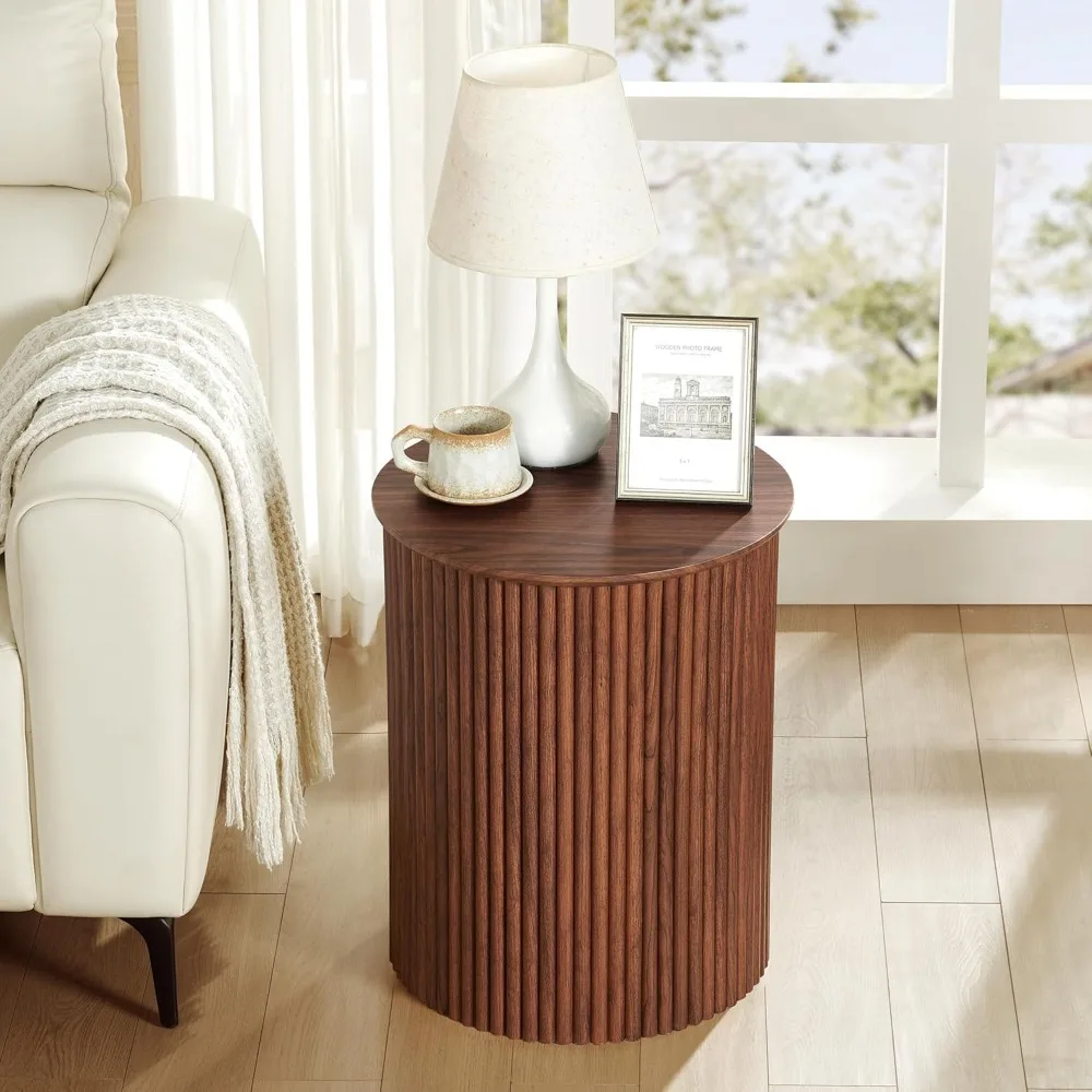 현대적인 플루트 모양의 원형 사이드 테이블 - 소형 미드 센추리 나이트스탠드, 17.7인치 원형 침대 옆 테이블, 현대적인 가정용 원목 나이트스탠드