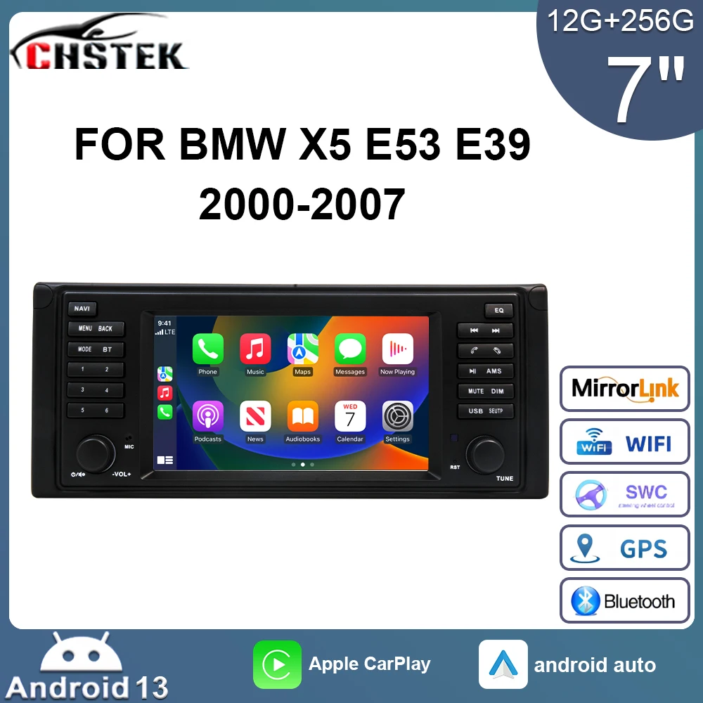 CHSTEK Car Player Radio Android 13 for BMW E53 5 Series E39 M5 1995-2003 Wireless CarPlay Navigation Multimedia Qualcomm WiFi 4G