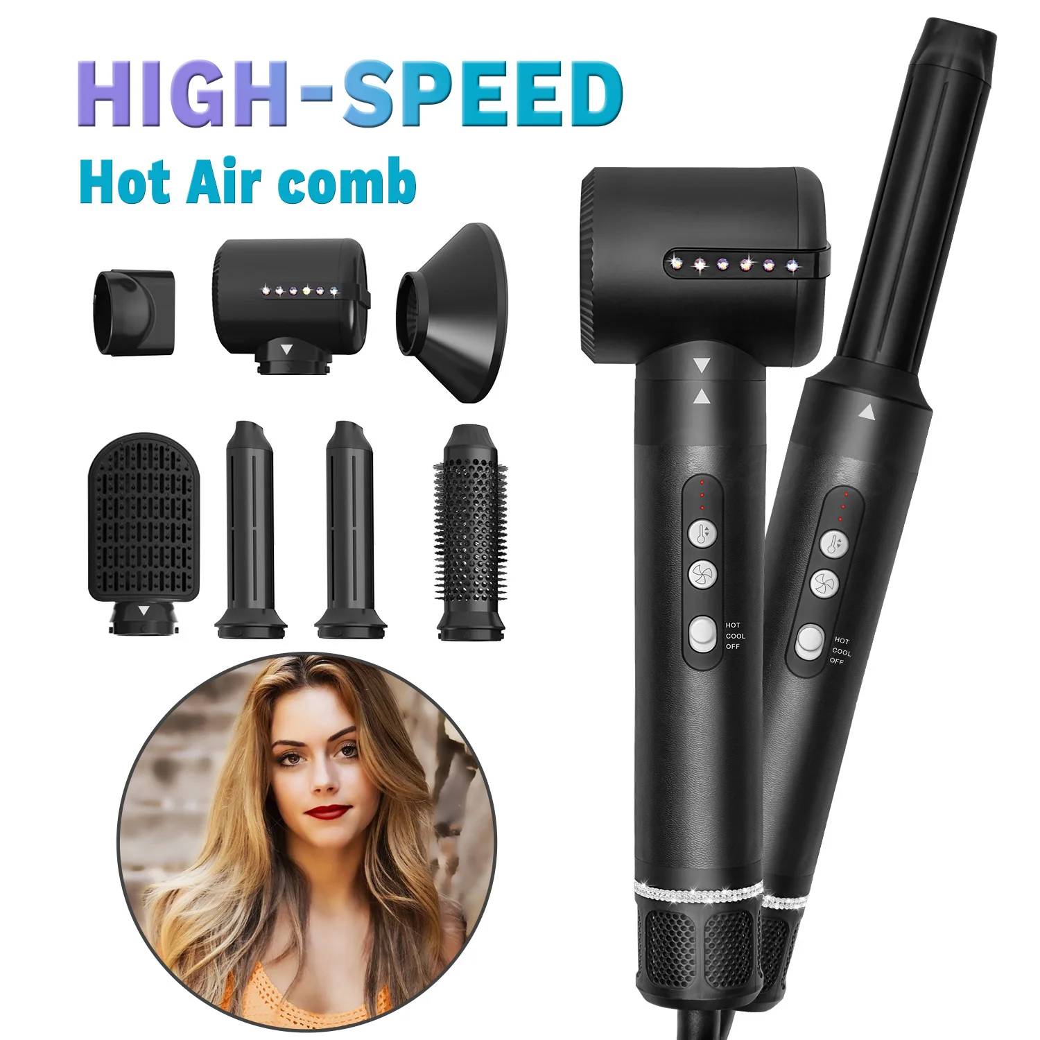 High-speed hair dryer 7-in-1 hot air comb Automatic curling iron Roll hot air comb Multifunctional styling выпрямитель для волос