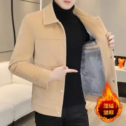 2022 Winter Wool Blends Jacket Plush Velvet and Short Thicken Trench Coat Casual Business Woolen Overcoat Social Men Clothing