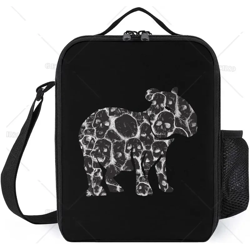 Animals One Black/white Background Capybara Skeleton Reusable Lunch Box Portable Thermal Insulation Lunch Bags for Men Women