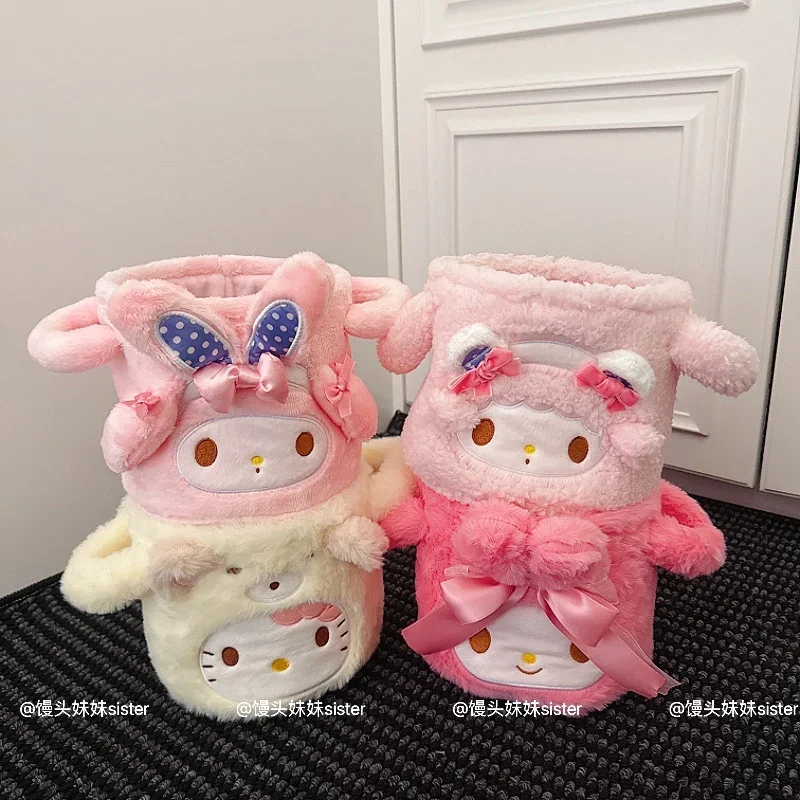 Sanrio Foldable Storage Bucket Hello Kitty Bag Desktop Plush Storage Bucket My Melody My Sweet Piano Miscellaneous Storage Bag