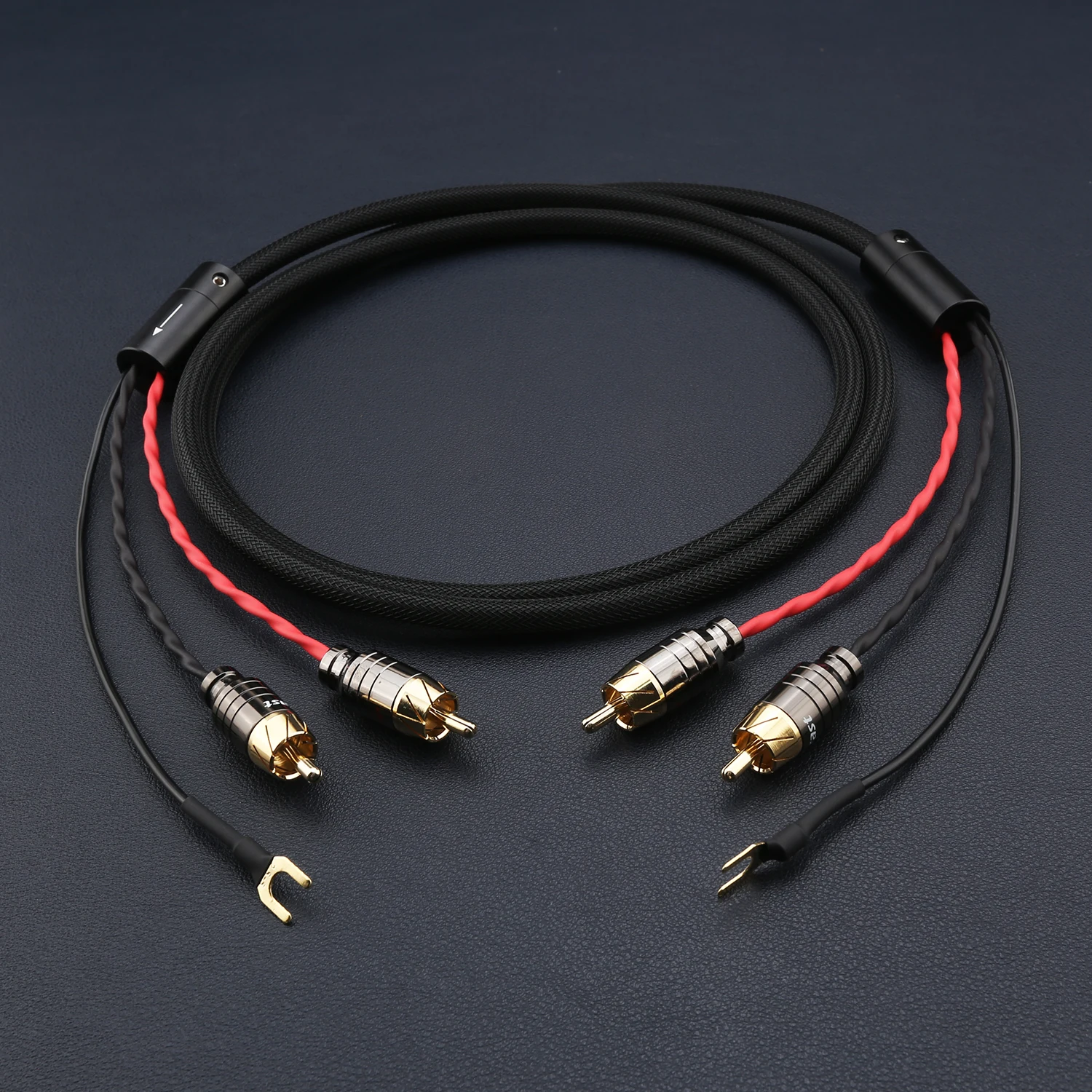 Audiocrast Turntable Phono RCA Cable Ground Wire Stereo RCA Male Pair Shielded LP Vinyl Record Player Amplifier Gold Plated