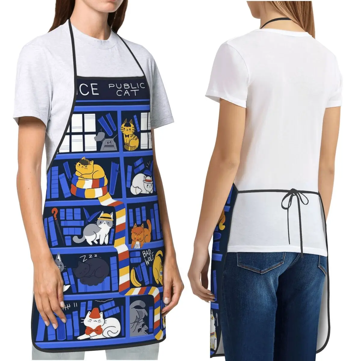 Library Box Who Apron Chef Cooking Cuisine Tablier Bib Kitchen Cleaning Pinafore for Women Men Painting