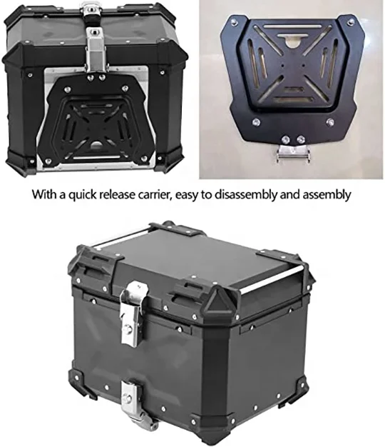 45L  Motorcycle Top Box Top Case Aluminum Motorcycle Trunk Tour Tail Box with Security Lock for Store Helmet