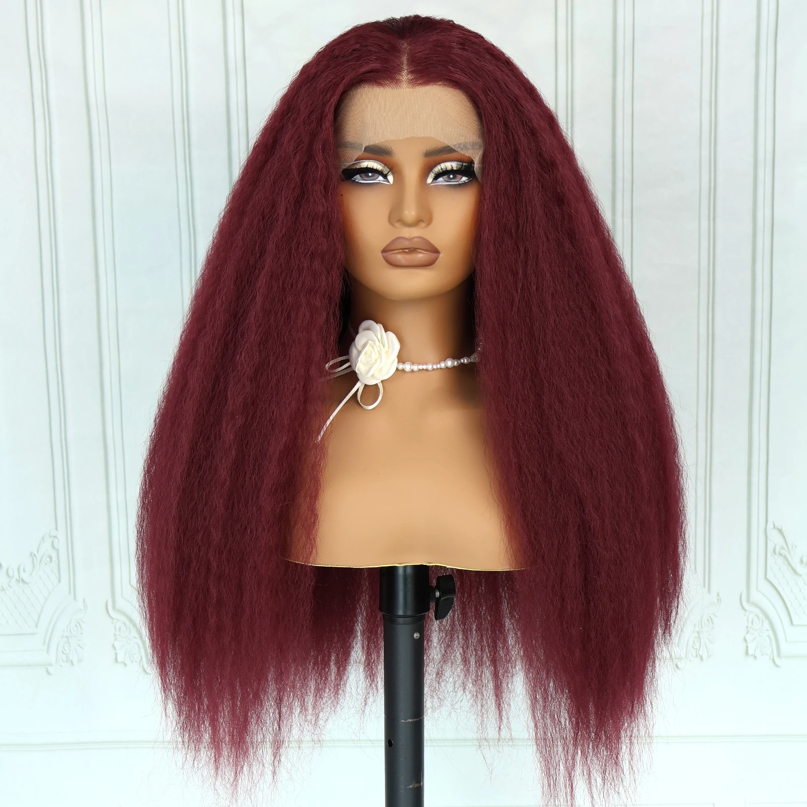 

Aubree Yaki Straight 13*4 Lace Front Wig Synthetic Wigs For Black Women 28 inches Long Yaki 180% Density Daily Use Wig Glueless