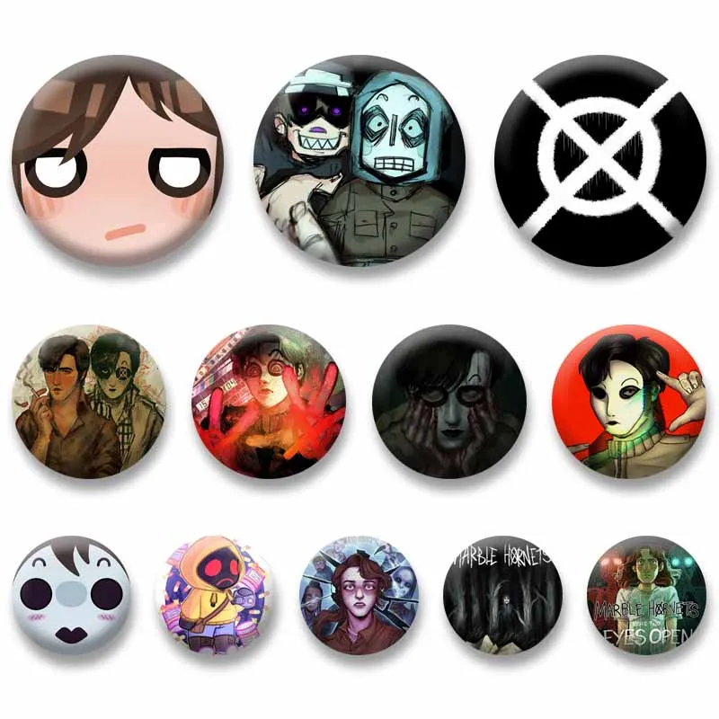 Horror Short Movie Marble Hornets Button Pins Funny Round Cartoon Badge Backpack Shoes Accessory Jewelry Brooch Gifts for Friend