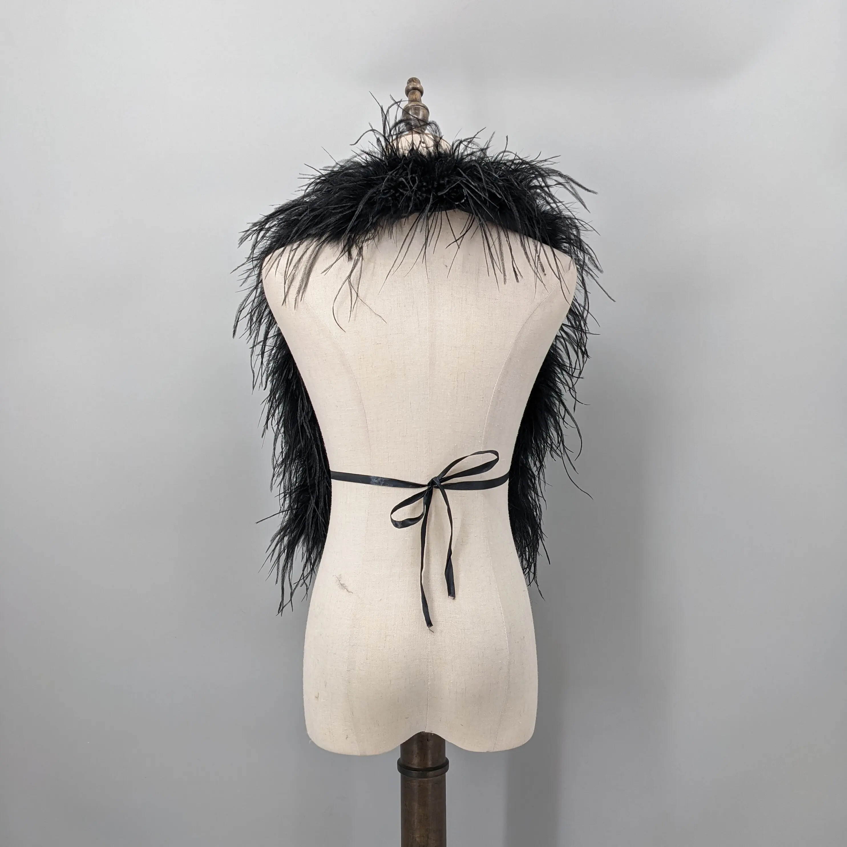 Women Black Real Ostrich Feather Vest Backless Tie Waist Sleeveless Top Y2K Festival Party Fur Waistcoat 25A0540