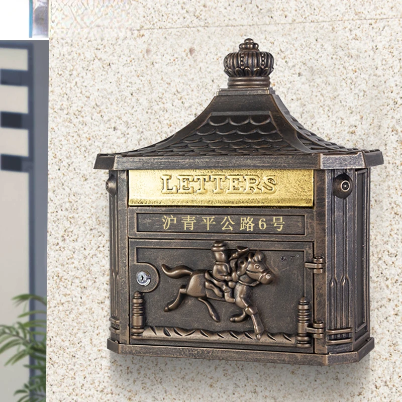 Villa with Lock Mailbox Outdoor Wall-Mounted Rain-Proof Outdoor Milk Box Collection Community Retro Letter Box Post Box