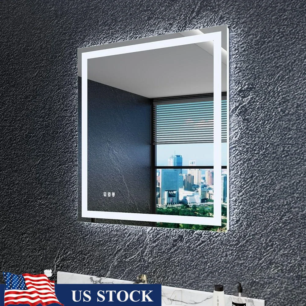 

Светодиодное зеркало для ванной комнаты с подсветкой, противотуманное косметическое зеркало с регулируемой яркостью и подсветкой, водонепроницаемое, небьющееся, с двойной подсветкой, сенсорное управление