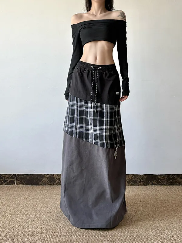 Women's Long Skirts Tie Dye 2000s Aesthetic Harajuku Japanese Contrast Color Goblin Core American Retro High Street Design New