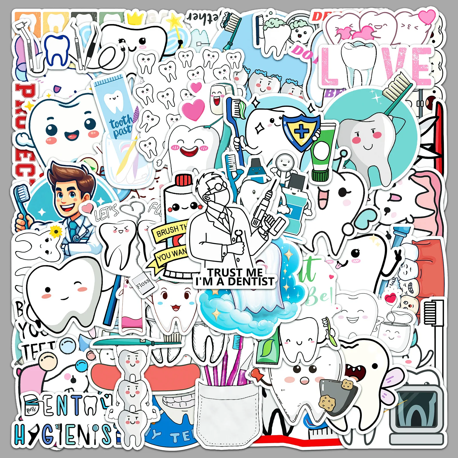 

10/30/50Pcs Caring For Teeth Graffiti Stickers Personalized Cartoon Logo Decorative Stickers DIY Guitar Water Cup Skateboard