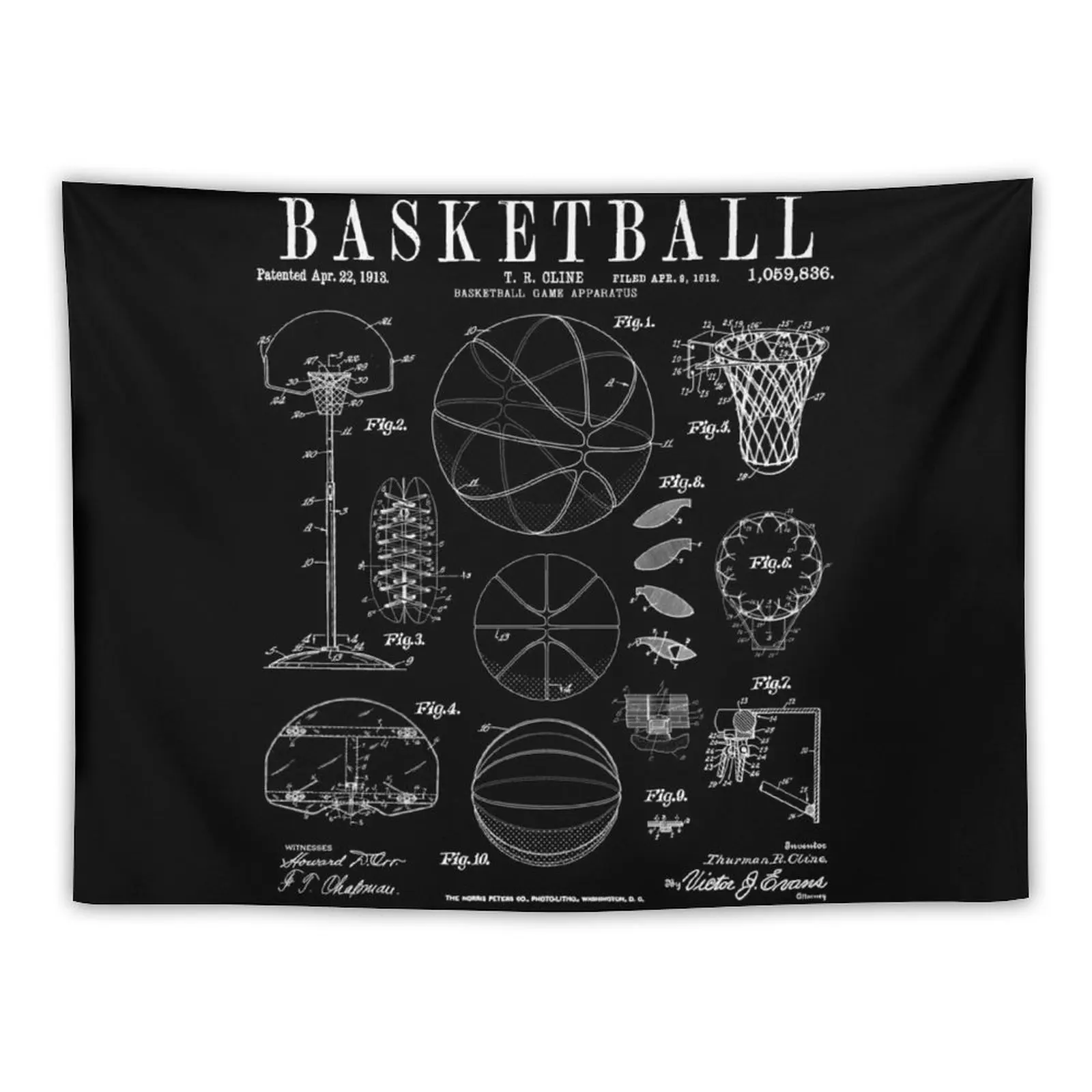 

New Basketball Old Vintage Patent Drawing Print Tapestry Room Decoration Korean Style Wall Hanging Decor