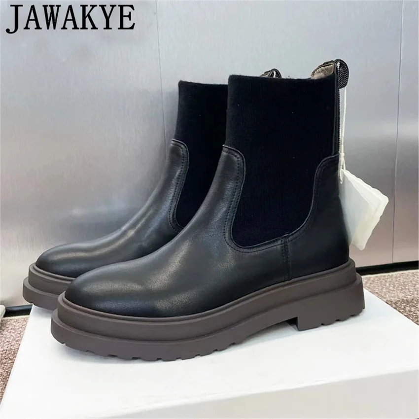 

Женские мотоциклетные ботинки на толстой подошве, ботильоны из натуральной кожи с круглым носком, зимние классические хит продаж, модные панк-боты Mujer